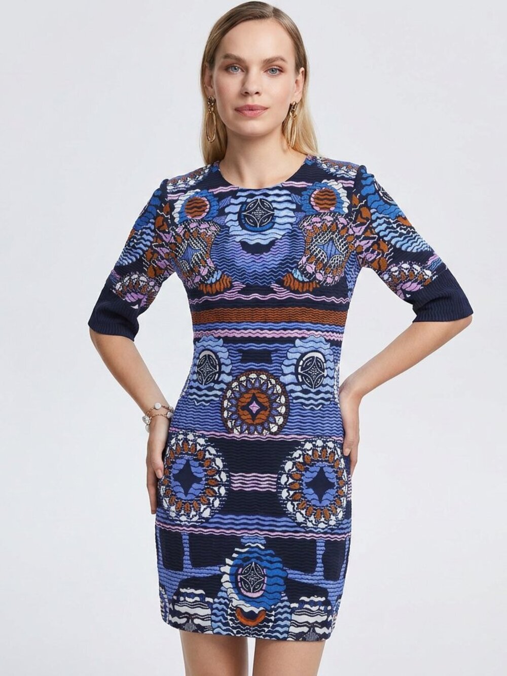 Peter Pilotto Blue Abstract Graphic Printed Sheath Dress